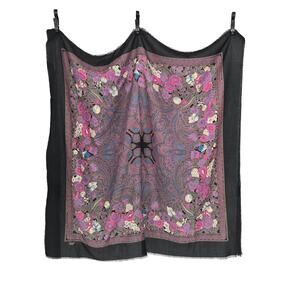 Vintage 46" Lalezar Floral Paisley Fringe Scarf Shawl Black Purple Boho